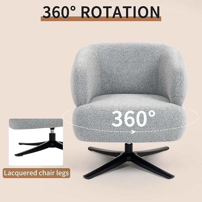 GDFStudio 360° Swivel Barrel Accent Chair Cuddle Style Single Sofa Lounge Chair for Living Room Bedroom Study Balcony or Reading Corner Antique Grey