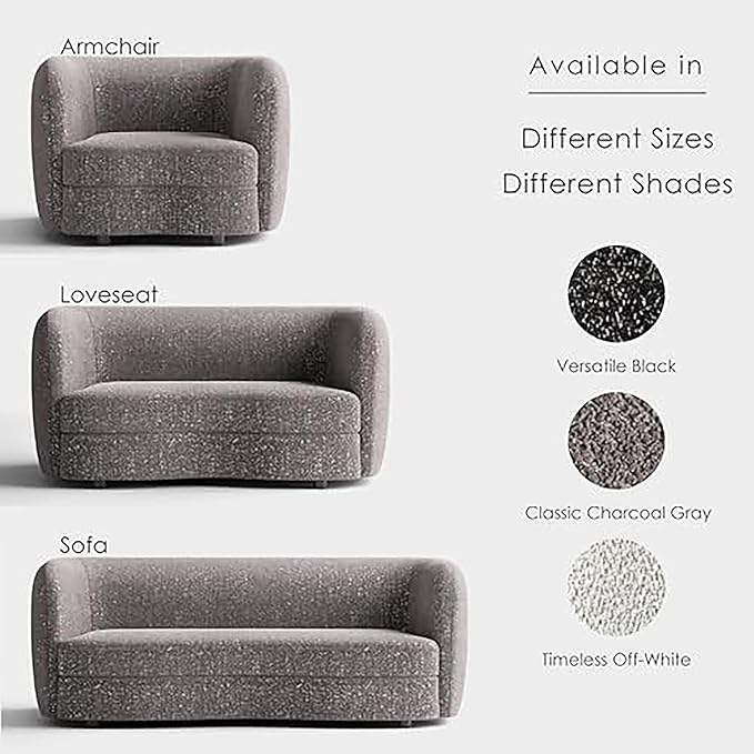 Furniture of America Nimiane Modern Boucle Loveseat Couch with Curved Arms and Wooden Legs Comfy Fabric Upholstered Small Sofa for Living Room Bedroom Home Office Charcoal Gray