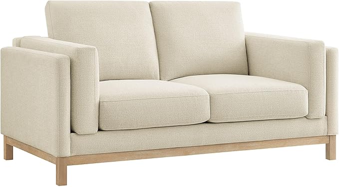 Modway Roscoe 63 Inch Fabric Loveseat in Ivory - Comfortable Upholstered 2 Seater Couch for Living Room Apartment or Office Seating