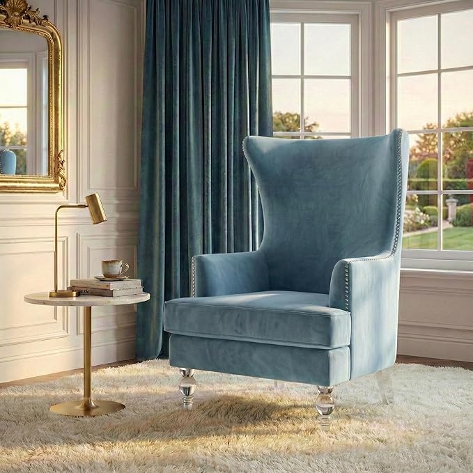Safavieh Couture Geode Modern Light Blue Wingback Chair