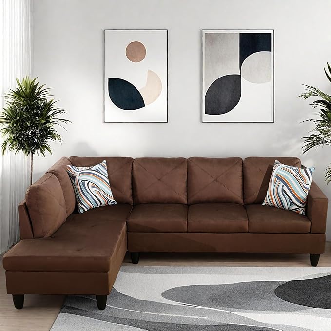 L Shaped Couch Modular Sectional Sofa with Chaise Modern Modular Sofas Furniture Sofa Couches for Living Room/Apartment/Office/Bedroom Brown