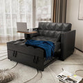 Leather Convertible 3 in 1 Sleeper Sofa Bed Small Upholstered Loveseat Pull Out Couch Multi-Functional Sleeper Futon with Hidden Table and Adjustable Backrest for Living Room (Black)