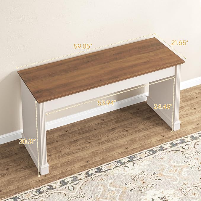 Vabches Farmhouse 59 Executive Simple Sturdy Computer DeskSpacious Workstation for Home Office Remote Work &amp StudyUnique White
