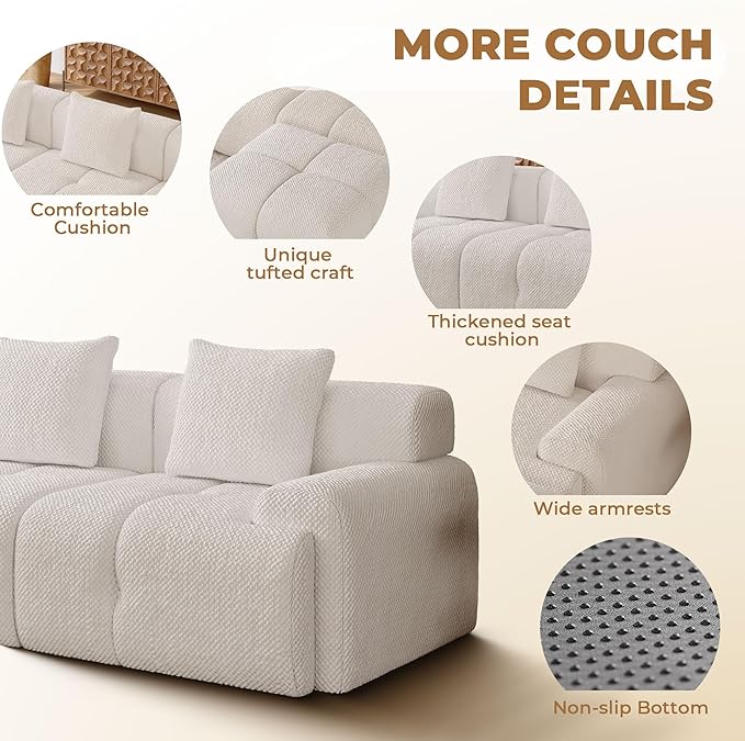 73 Modern Modular Sectional Sofa 2 Seater Convertible Chenille Cloud Couch Sofa Set Boneless Couches for Living Room with Ottoman No Assembly Required White