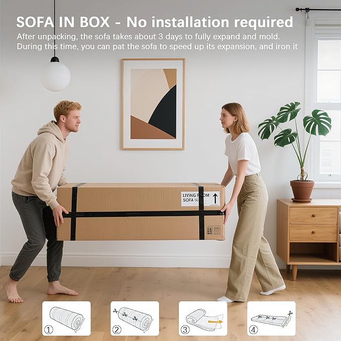 83 Modern Sofa in a Box No Assembly Oversized 3 Seater 28 Deep Seat Cloud Sofa Bed Couch with 4 Furry Pillows &amp Corduroy Fabric Boneless Couch with Side Storage Pockets for Living Room Dark G