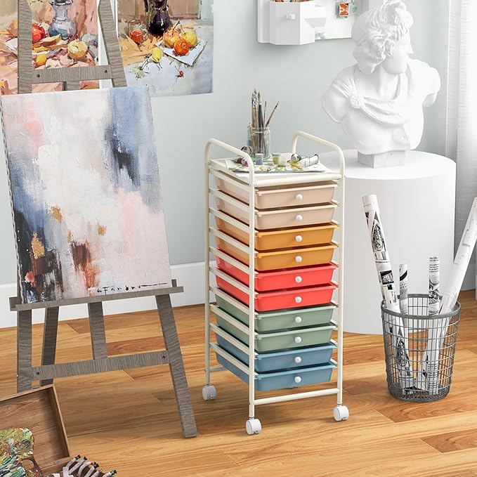 Giantex 10-Drawer Rolling Storage Cart w/Wheels Handle Removable Drawers Mobile Organizer Storage Unit Trolley Utility Cart for Home Kitchen Makeup Living Room Office Play Room
