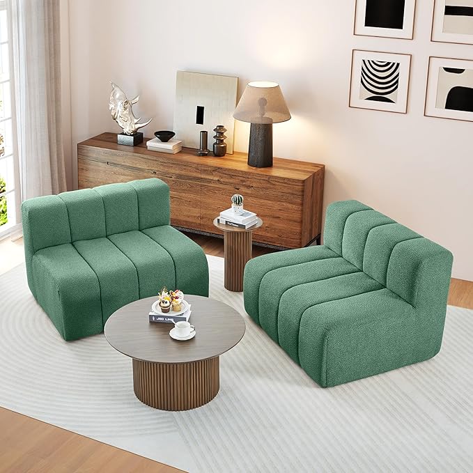 LEVNARY 2-Piece Modular Sectional Sofa All-Foam Compressed Rectangular Couch Set Cloud Sofa Modules for Apartment Small Space Living Room (Green)