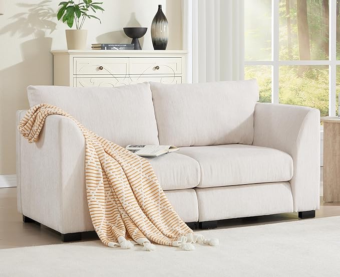 EALSON 58 Loveseat Modular Sectional Sofa Couch Modern Linen Fabric Love Seat Couch with Removable Cover Comfy 2 Seater Sofa for Living Room Small Space White