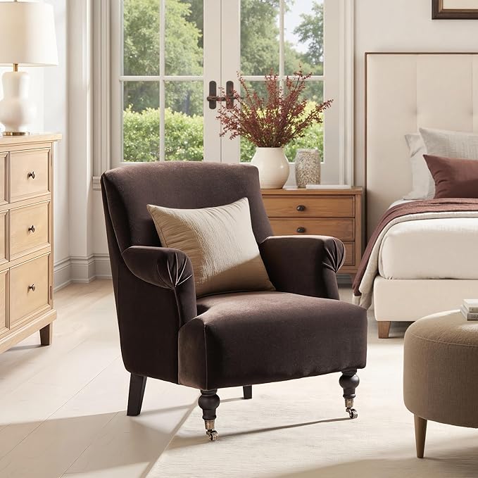 Jennifer Taylor Home Eloise 30 Pleated Sock Arm Accent Armchair Deep Brown Performance Velvet
