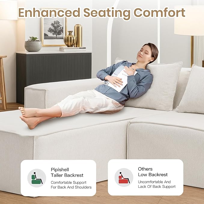 129 Modular Sectional Sofa L-Shaped Cloud Couch with Extra Long Chaise Lounge Oversized Chenille Boneless Sofa Set for Living Room Comfy Floor Seating No Assembly Required