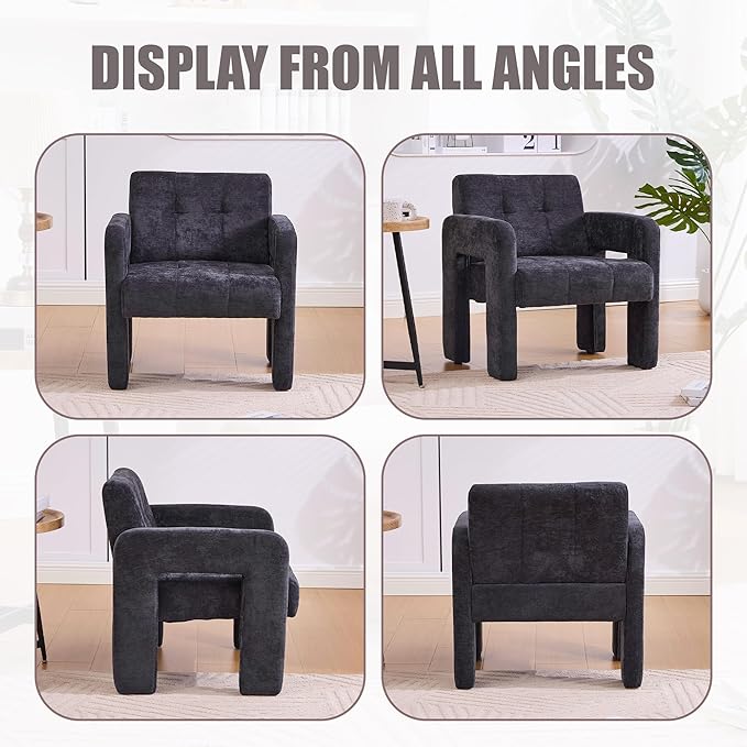 Neftis 26 W x 27 L Accent Chair for Living Room Black Modern Minimalist Armchair with Chenille Fabric High-Density Foam Wide Comfy Leisure Armchair for Bedroom/Office/Apartment
