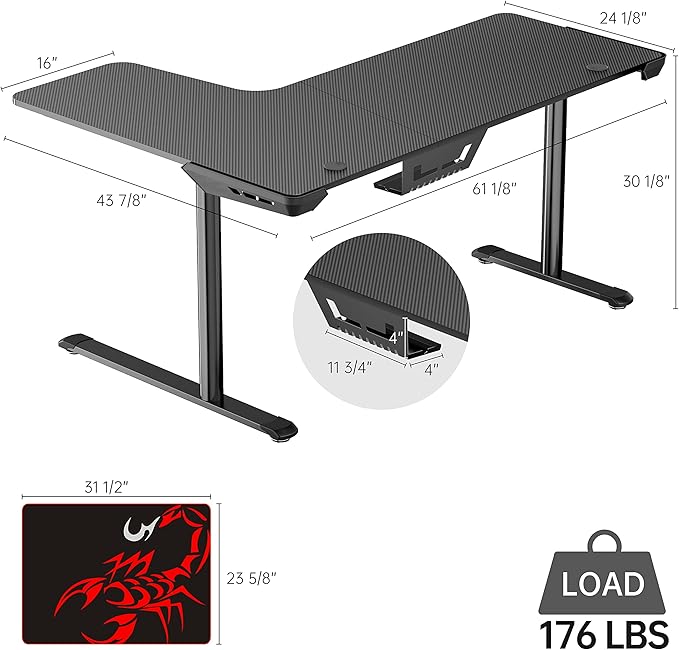 EUREKA ERGONOMIC L Shaped Gaming Desk 60 Inch L60 Home Office Corner PC Computer Gamer Table Large Writing Workstation Gifts w Mouse Pad Cable Management Space Saving Easy to Assemble Right Black