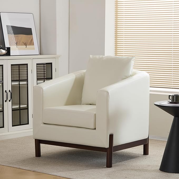 Christopher Knight Home Upholstered Club Chair Comft Accent Chair Soft Armchair Reading Single Sofa with Wood Legs Barrel Lounge Chair for Living Room Bedroom Home Rest 33.5 x33.5x31.5 White