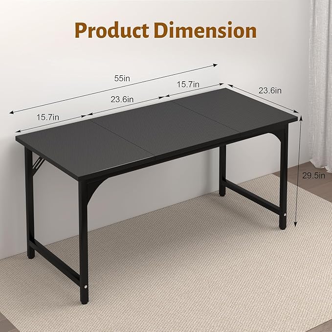 Computer Desk 55 Inch Home Office Desks Office Desk for Gaming Writing Study Work Study Table with Large Legroom Computer Desk with Metal Frame Modern Simple Home Office Desk for Bedroom