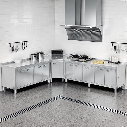 WWK 70 x 21 Stainless Steel Table with Cabinet Commercial Kitchen Table for Prep &amp Work Heavy Duty Work Cabinet with 5 Doors for Outdoor Kitchen Restaurant Hotel Garage and Cafe