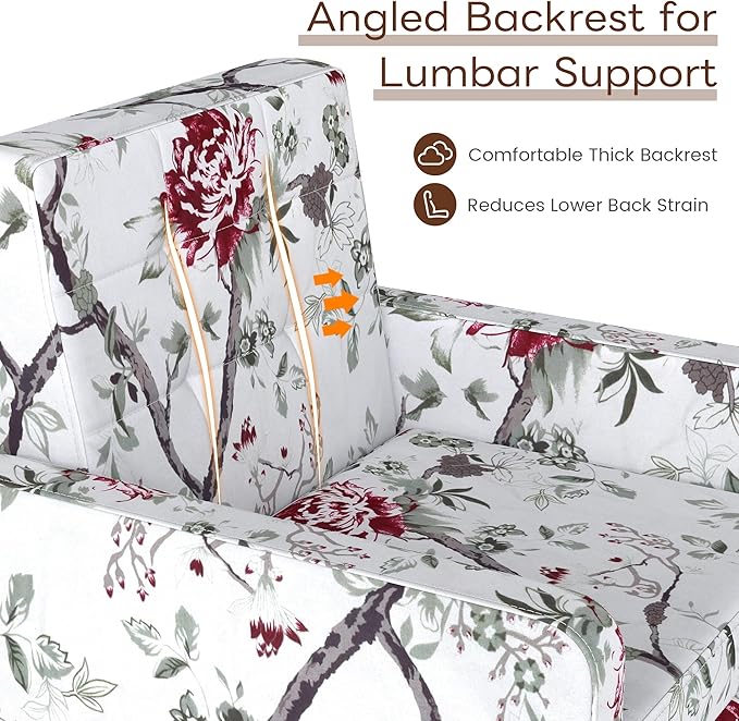 Accent Chair for Living Room Set of 2 Mid-Century Modern Comfy Upholstered Armchair with Large Seat Single Sofa Reading Chair 496 Lb. Weight Capacity for Bedroom Apartment Red Floral