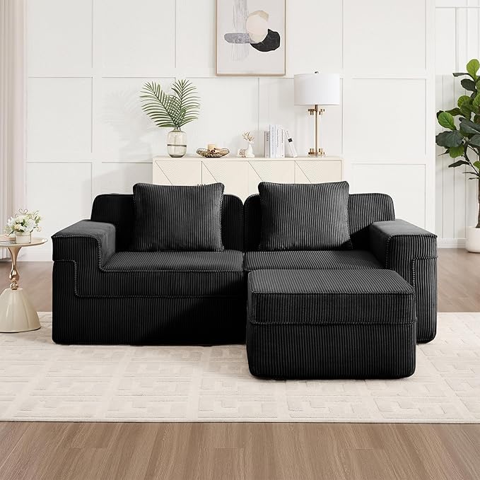 81.1 Corduroy Boneless Couch LoveseatModular Sectional Couch with Deep Seat Comfy Cloud Couch Sofa for Living Room BedroomNo Assembly Required