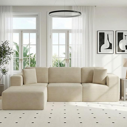 106 Boneless Sectional Couch with High-Density Foam Modern Frameless Floor Couch with Ottoman 3 Seater Cloud Modular Sofa with Chaise for Livingroom Cream Beige
