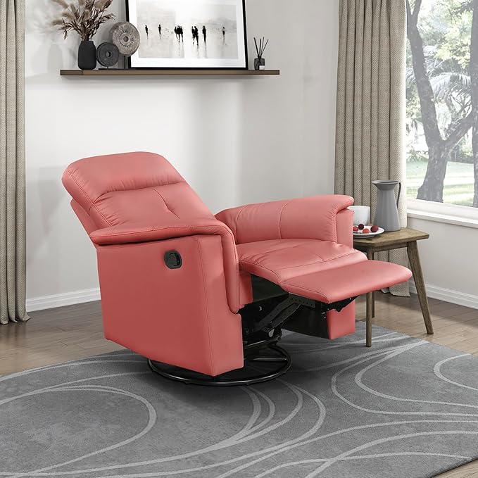 Lexicon Swivel Glider Recliner Chair Comfy Nursery Glider Top Grain Leather Match Recliner Manual Reclining Chair for Living Room/Office/Apartment Red
