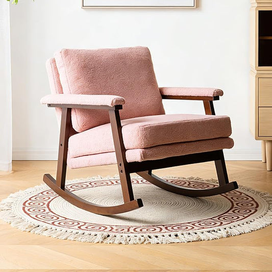 WakZero Accent Chair Comfy Rocking Nursery Armchair Glider Rocker Mid Century Modern Accent Chairs Upholstered for Living Room/Bedroom