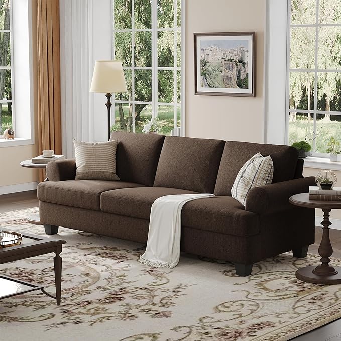 91 Inch Lawson Sofa with Extra Deep Seats Oversize Mid-Century 3-Seat Sofa Couch for Living Room Apartment Lounge Brown