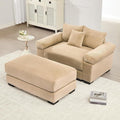 ERYE Modern Corduroy Upholstered Accent Chair and Ottoman Set Oversized Wider Seat Armchair Leisure Comfy Lounge Chaise with Removable CushionArmrests and 3 Pillows