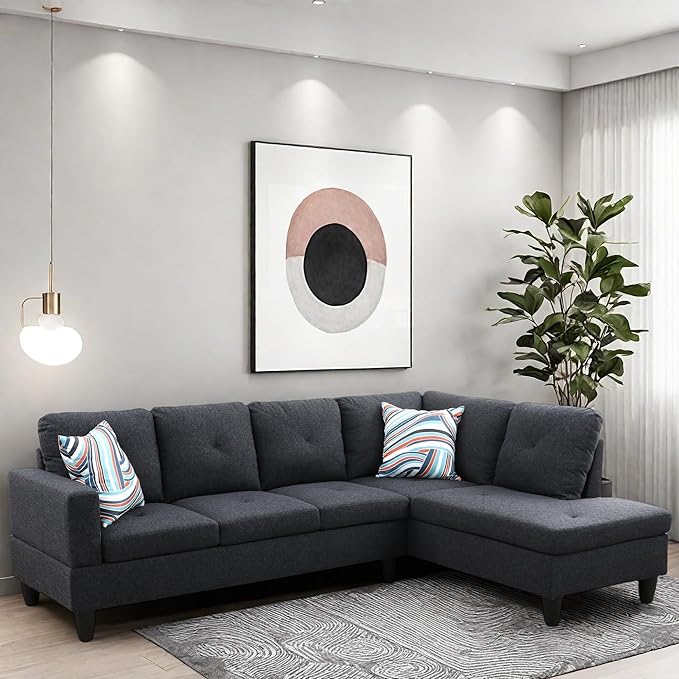 L Shaped Couch Modular Sectional Sofa with Chaise Modern Modular Sofas Furniture Sofa Couches for Living Room/Apartment/Office/Bedroom Black Grey