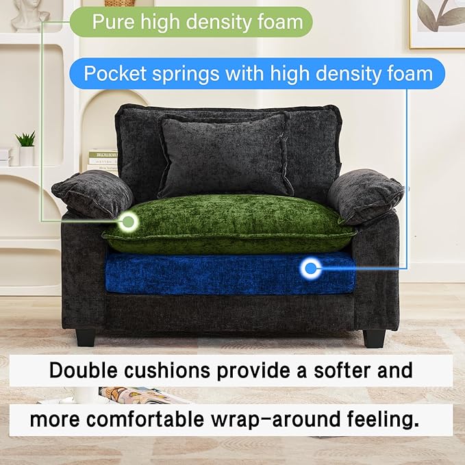 53 Comfy Cloud Sofa Couch with Throw Pillows Upholstered Deep Seat Cozy Sofa Chair Modern Single Seat Modular Sectional Sofa for Living Room