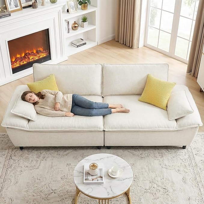 114” Oversized Sectional Sofa – Sailboat Cloud Couch with Adjustable Backrest Extra Deep &amp Wide Seats Modern Sleeper Sofa for Living Room (Natural Beige 114-inch)