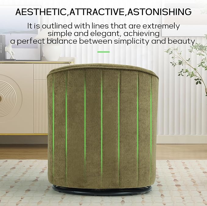 CANMOV Swivel Accent Chair for Multi-Scene Use 360 Degree Club Chair with Ottoman Set Comfy Fabric Barrel Reading Chairs with Simple Line Design for Living Room Bedroom Round Reading Chair Green