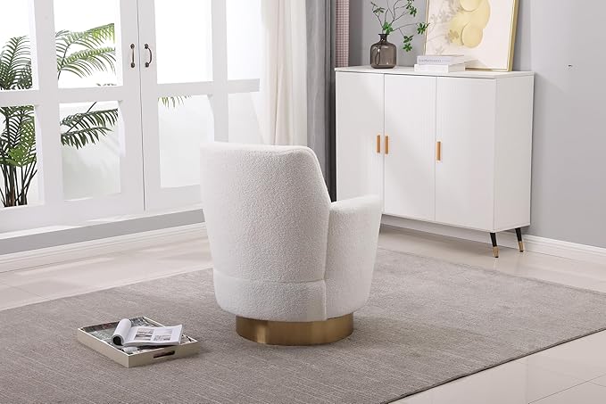 Swivel Accent Chair Modern Teddy American Design Swivel Round Barrel Chairs Upholstered Cozy Style for Living Room Bedroom Home Office (Teddy Ivory 1 Pack)