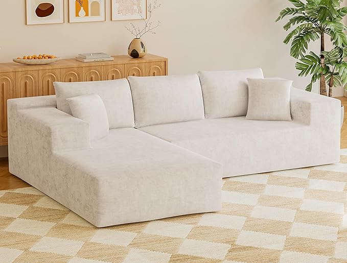 VICTONE 108” Cloud Sectional Couches Boneless Couch Modular L-Shaped Sofa with Deep Seat Modern Comfort Upholstered Sofas for Living Room No Assembly Required (Chenille Beige)