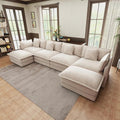 146.5 U Shaped Couch Modular Sectional Sofa Comfy Chenille Cloud Couch with Movable Ottoman and Pillow Modern 4-Seater Deep Seat Sofa for Living Room(KhakiU Shaped Sofa)