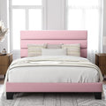 Allewie Full Size Platform Bed Frame with Velvet Upholstered Headboard and Wooden Slats Support Fully Upholstered Mattress Foundation/No Box Spring Needed/Easy Assembly Pink