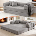 79 Corduroy Sofa Bed Boneless Couch in a Box with 2 Pillows High-Density Foam 4-in-1 Foldable Sleeper Futon Loveseat for Small Spaces No Assembly Side Pockets Light Grey