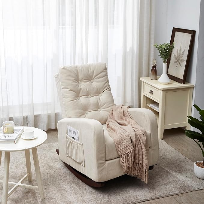 Recliner Chair for Living Room Home Theater SeatingJapanese Chair Lazy Sofa with 300lbs Capacity High Back Support Side Pockets（Beige