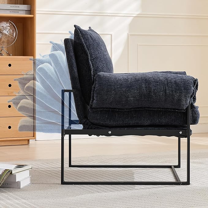 YITAI Modern Fabric Accent Chair with Adjustable Backrest for Living Room Comfy Reclining Chair for Lounge for Reading Upholstered Chair with Metal Legs1PC(Dark Blue)