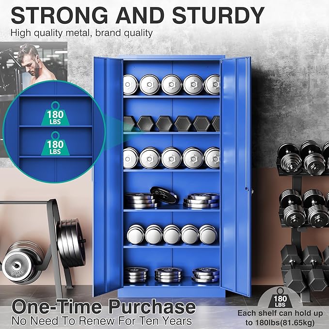 SISESOL Blue Metal Storage Cabinet with 6 Shelves71 Garage Storage Cabinet with Lock6 Tier Steel Cabinets with Locking DoorsLockable Cabinets for HomeOfficeShopGarage