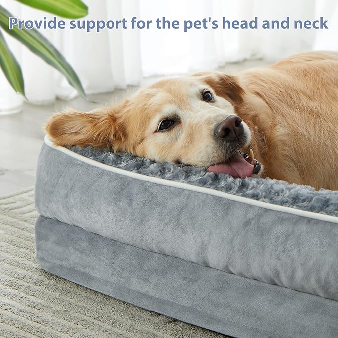 BFPETHOME Orthopedic Dog Bed for Extra Large Dogs-Big Waterproof Sofa Dog Bed with Removable Washable Cover Large Pet Bed with Waterproof Lining and Nonskid BottomPet Bed for Large Dogs Grey