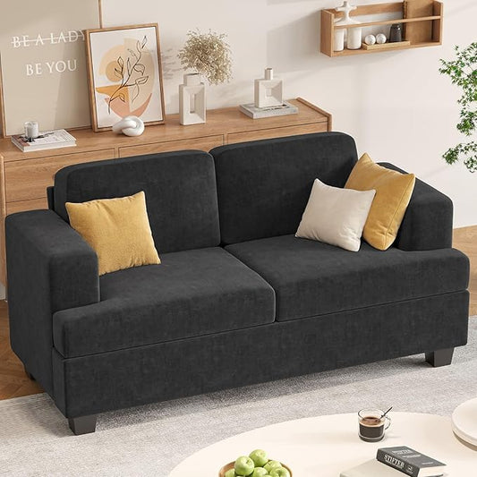 Apicizon 63 Cloud Sofa Loveseat Sofas Comfy Loveseat Couch for Bedroom Living Room Black Couch Sofa with Removable Cushions Chenille