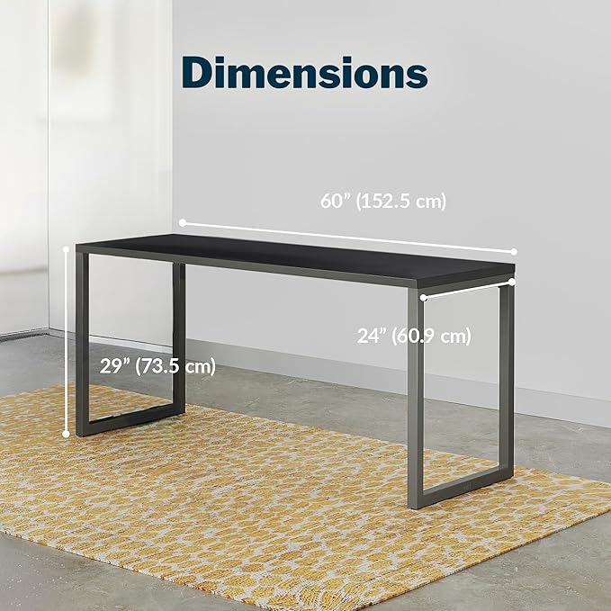 Vari Table 60x24 - Modern Computer Desk with Durable Laminate Finish and Slim Legs - Ideal for Gaming Home or Office - Stand-Alone Workstation or Corner Side Table - Black