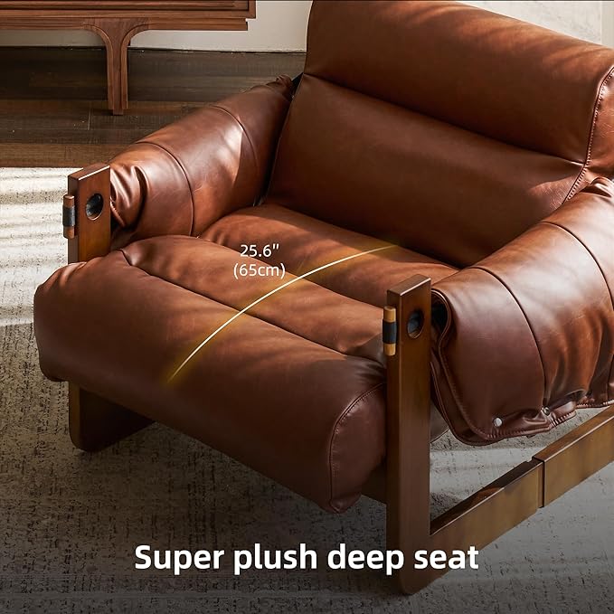 Vintage Solid Wood Frame Lounge Chair with Resilient Silk-Cotton Fill &amp Ergonomic Support for Living Spaces (Brown Two Chairs)