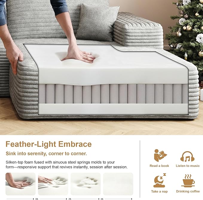 37 Plush Corduroy Ottoman Upholstered Cloud Ottoman for Modular Sectional Couch No Assembly Required Compressed Memory Foam Ideal for Living Room Bedroom and More