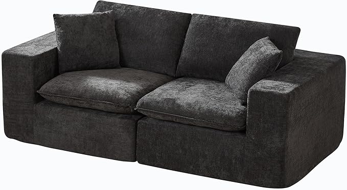 78-Inch Boneless Love Seat Couches in a Box Modern 2 Seat Floor Modular Foam Cloud Sofa Chenille Loveseat Couch W/Wide Square Armrests for Home Apartments Bedroom
