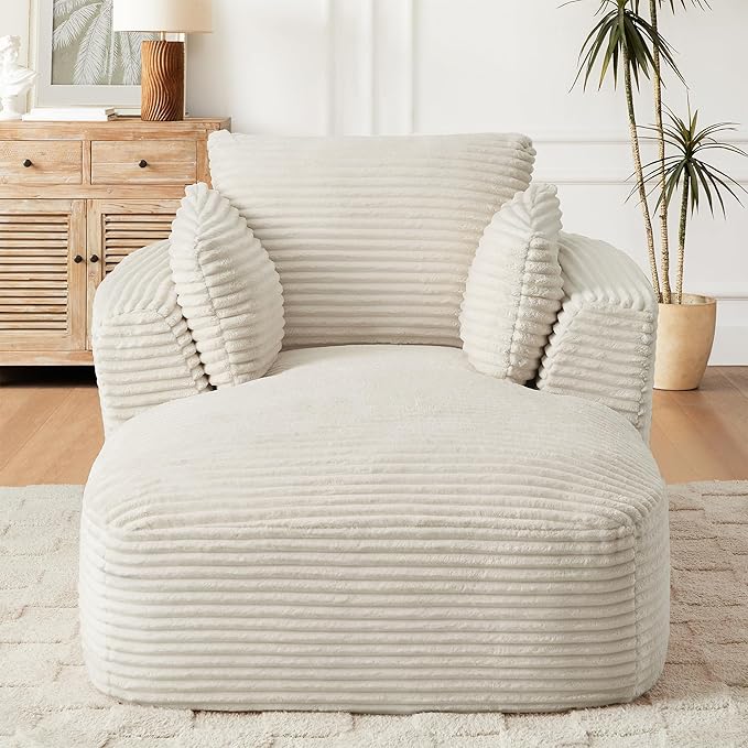45.3W Boneless Chaise Lounge Sofa Chair Indoor Oversized Corduroy Reading Cloud Couch with Soft Pillows Comfy Single Seat Floor Sleeper Sofa Bed for Living Room Apartment Office Small Spaces