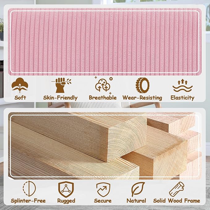 Midcentury Modern ChairWooden Pink Accent Chair with PillowCorduroy Arm Chair for Living RoomBedroomSmall Rooms (Pink)