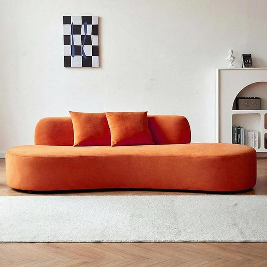 90 Curved Sofa with Throw Pillows 4 Seater Luxury Velvet Couch with Half Moon Design and High-Density Foam Ideal for Modern Living Room Office &amp Apartment Red Orange
