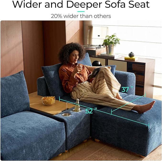 LINSY HOME Versatile Console Modular Sectional Oversized Couch Multifunctional Side Table with Charging Station and Storage Convertible Sectional Sofa Modular for Living Room Apartment Dorm Room
