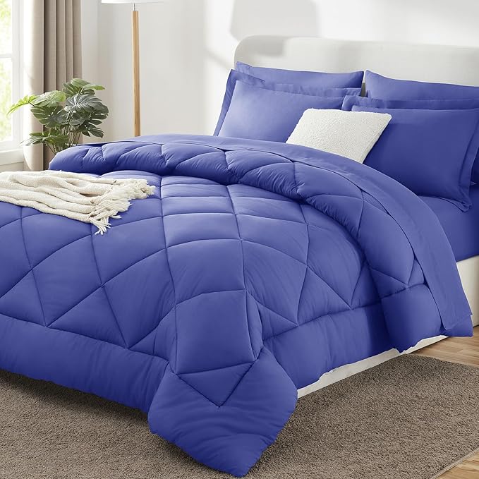 CozyLux King Size Comforter Set Very Peri - 7 Pieces Bed in a Bag King Luxury Soft Bed Set for All Seasons Bedding Set with Down Alternative Comforter Sheets Pillowcases &amp Shams