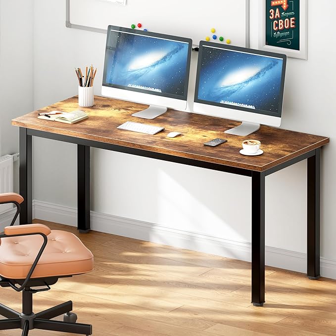 DlandHome Large Computer Desk Composite Wood Board Decent and Steady Home Office Desk/Workstation/Table 54.3inch Retro Black